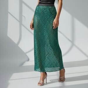 ZANKOV Designer Shimmer Mesh style Sequin Crochet Maxi Skirt